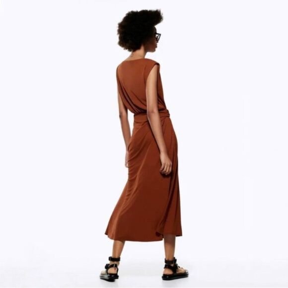 New With Tag Zara Belted Midi Dress Brown Size XL - Picture 7 of 9